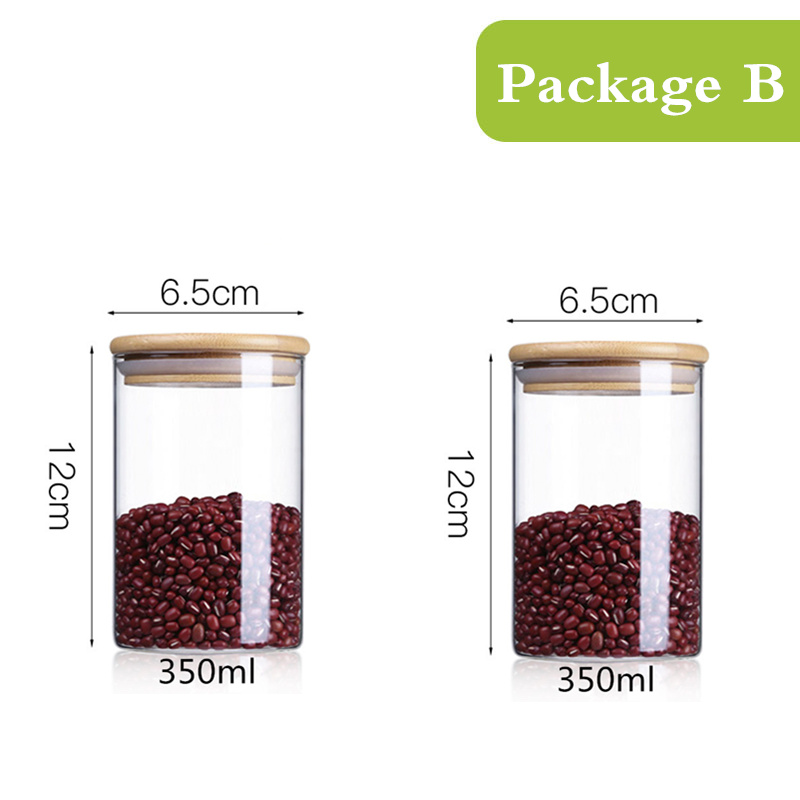 Glasburkar med bambulock mini kaffe socker te burk spannmålsdispenser flaska glasburkar förseglad förvaringstank: 12 x 6.5cm 350 ml x 2