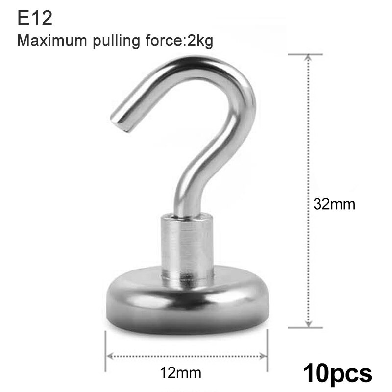 Crochet magnétique mural robuste avec aimant puissant, 20 pièces, porte-clé, porte-manteau, porte-tasse, pour la cuisine de la maison, Organization du rangement: 10 E12 Max pull 2kg