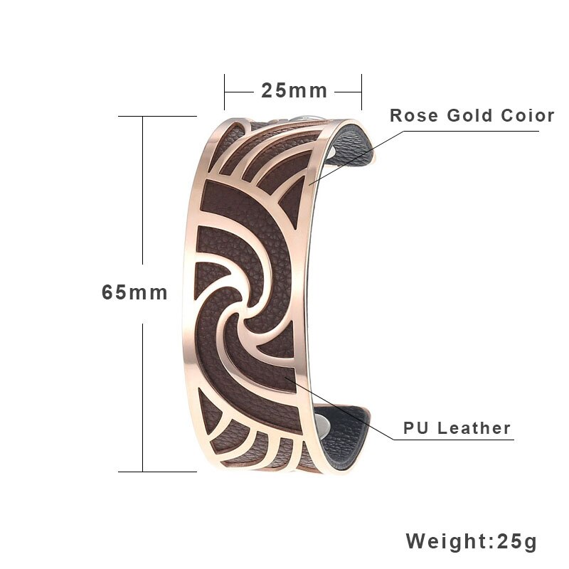 Cremo roségouden manchet bangle bijoux acier inoxydable femme manchette armband omkeerbare lederen band sieraden