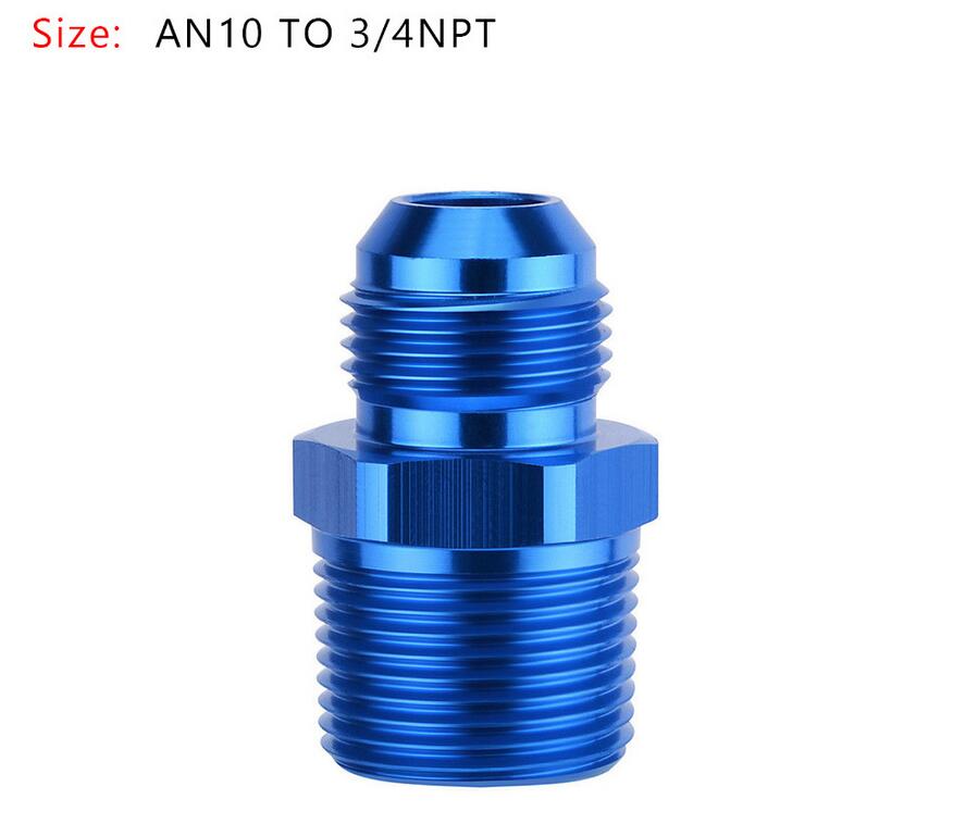 Areyourshop bil 1pc an4 an6 an8 an10 an12 npt rett fyringsolje luftslangetilpasning hannadapter blå bil biltilbehør: An10 to 3 4 npt