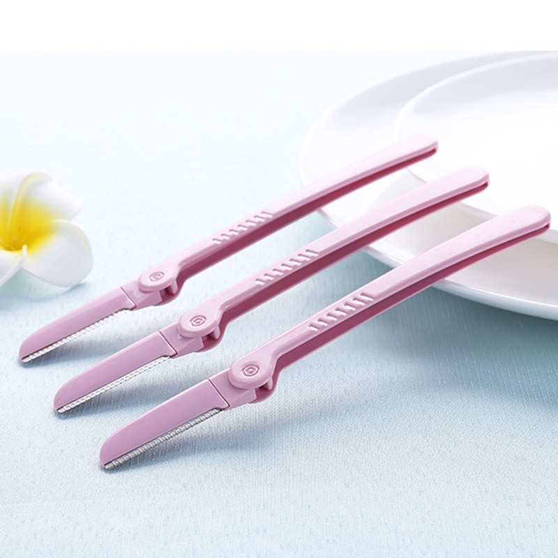 Eldridge 3Pcs/Set Pink Eyebrow Trimmer Armpit Hair Razor Beauty Face Eyebrow Shaver Stainless Steel Blades Makeup Tools