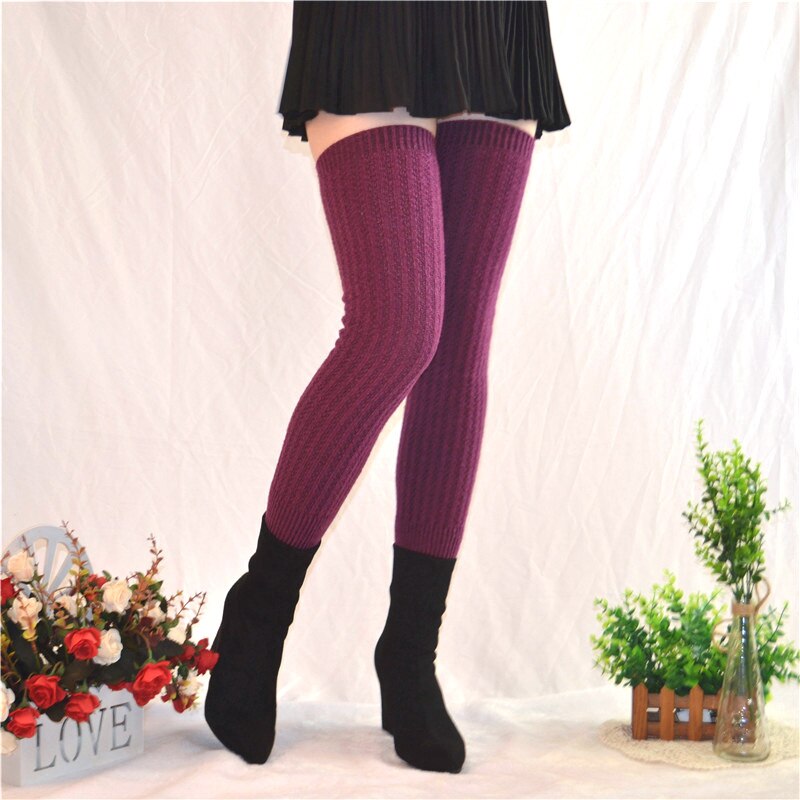 Femmes Fine laine solide jambières tricot doux botte guêtre haute genou manches hiver automne jambières botte Topper bas: 6