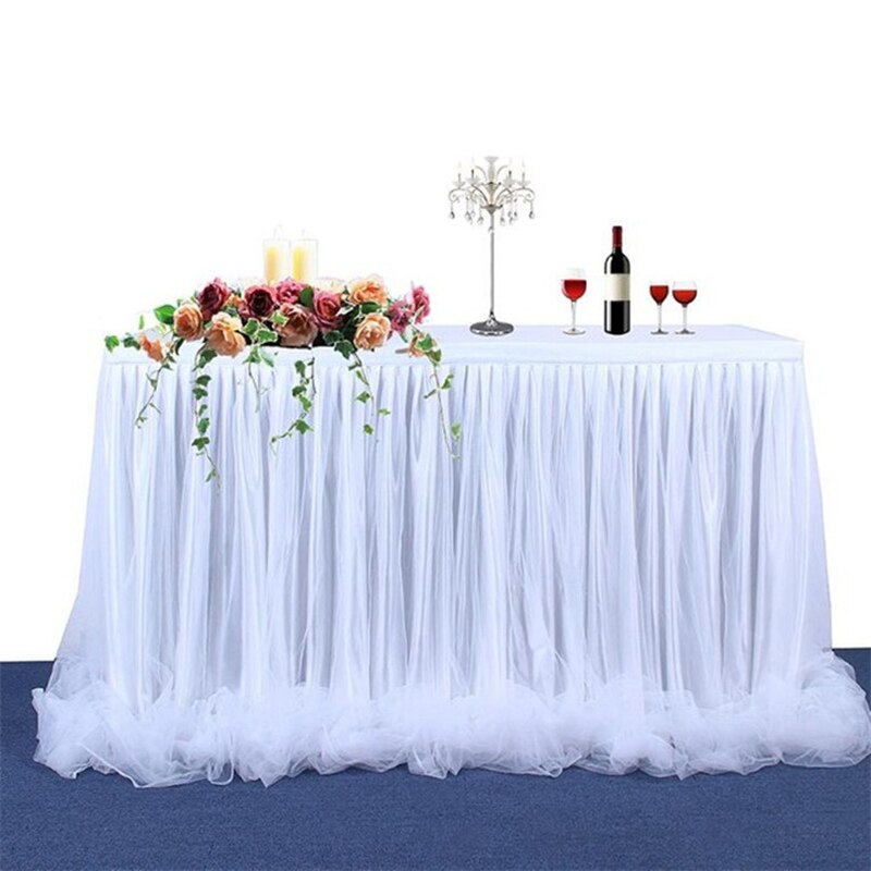 Store 6ft bryllup tyl tutu bord nederdel fest fødselsdag festlig baby shower fest atmosfære decors hvid blå lyserød bord nederdel: Hvid