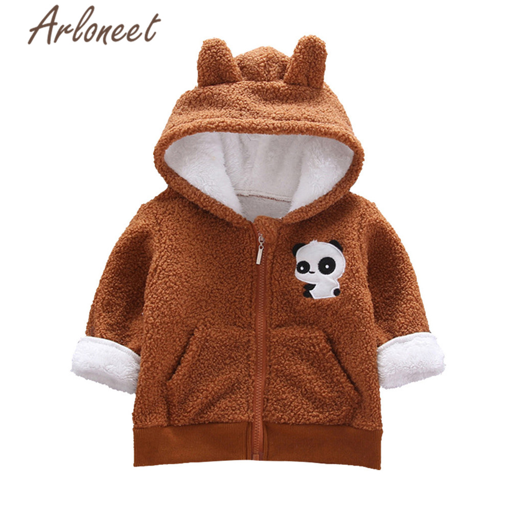 Arloneet Cartoon Jas Baby Jongens Warme Winter Dikke Jas Katoen Animal Panda Oor Hooded Bovenkleding Rits Baby Jas Jongen Bovenkleding