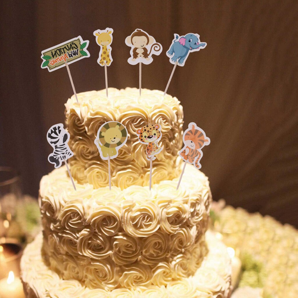 24pcs/Set Cartoon Animal Cupcake Picks Cake Topper Baby Shower Party Decoration