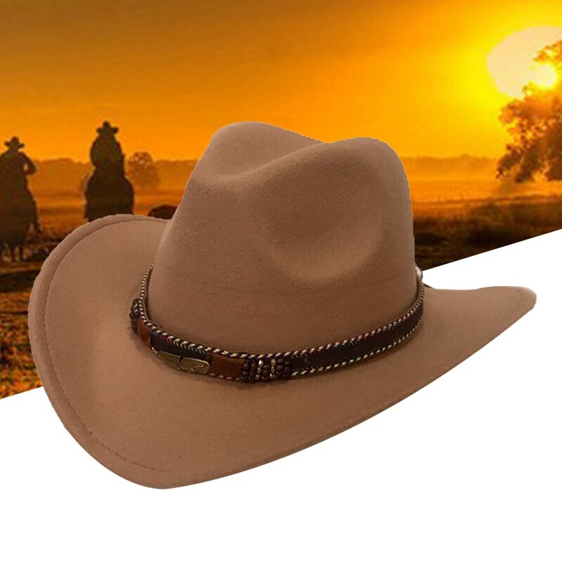 Europeos de ala ancha vaquero sombrero Panamá sombrero de fieltro tipo Jazz sombreros con hebilla de cuero liso de lana sombrero para hombres y mujeres