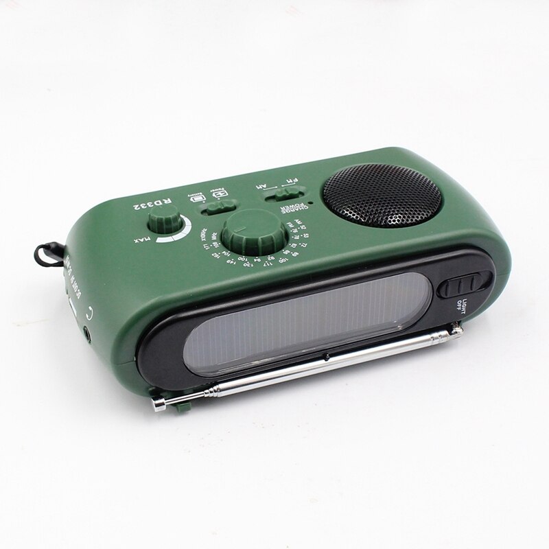 Radio Receiver Multifunction Am / Fm Dynamo Solar Radio Powerful Crank Generator Charger Green