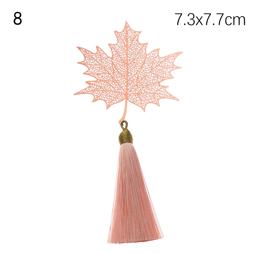 Retro Chinese Style Hollow Gold Metal Bookmark Maple Leaf Vein Fringed Pendant Apricot Leaf Bookmark Stationery: 8