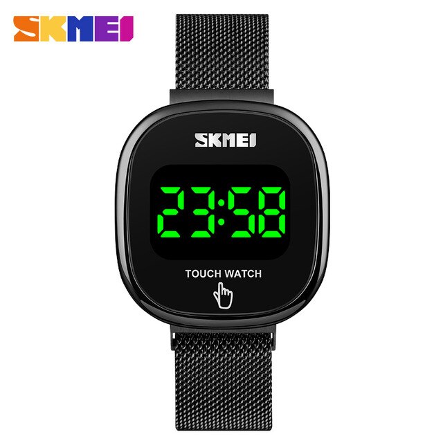 Skmei berøringsskjerm led display digitale klokker merke rustfritt stål full stål vanntette armbåndsur hombre: Svart