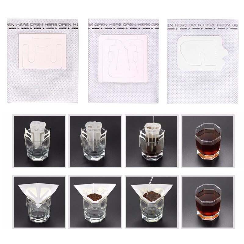 50 stk / pakke dryp kaffe filterpose bærbar hængende øre stil kaffefiltre papir hjemmekontor rejsebrygge kaffeværktøj