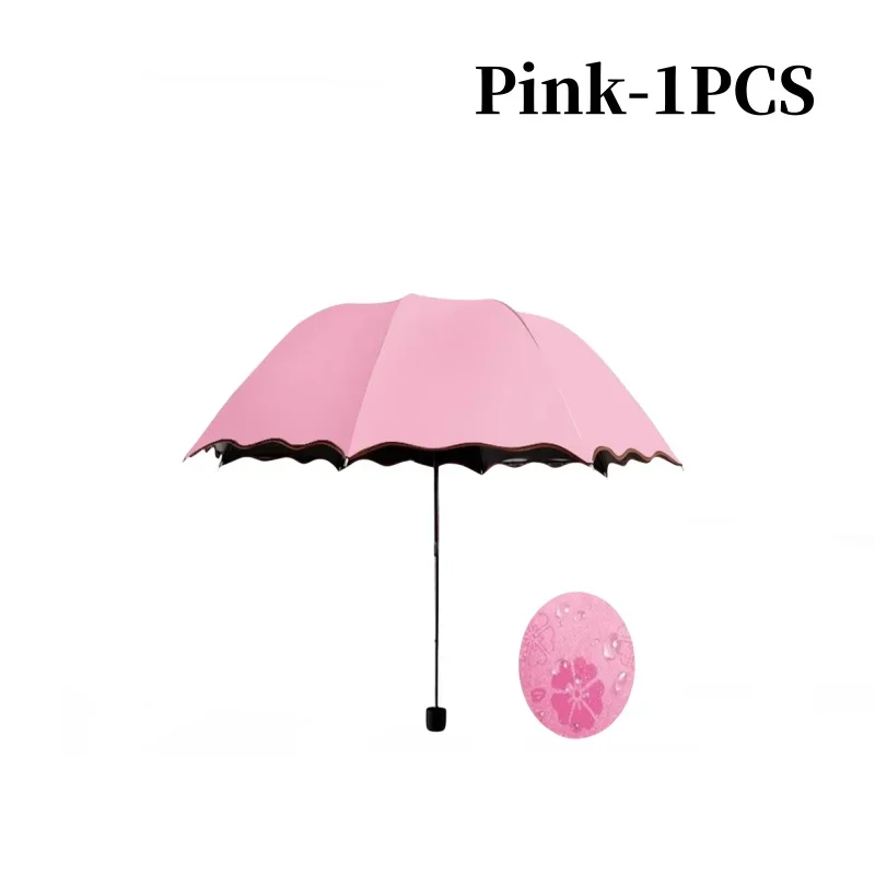 Paraguas para incubar agua, marco de sombrilla de mano, paraguas de viaje para lluvia, protección UV de 3 pliegues, paraguas que cambia de Color: Rojo