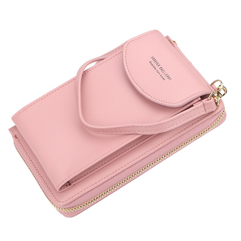 Carteira feminina para sempre baellery, carteira vertical para smartphone com zíper, bolsa de mão