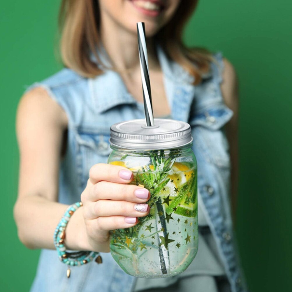 2Pcs Straw Lids Straw Hole Round Jar Lids Metal Glass Cans Sealing Lids