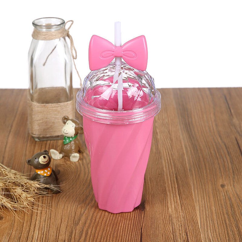 Taza de paja con lazo, vaso de plástico con tapa con paja, agua, fruta, zumo, portátil, ml, , 400: Rose Red