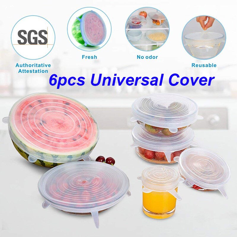 6 stuks siliconen rekdeksels universele siliconen voedselfolie kom pot deksel siliconen deksel pan koken keuken accessoires magische gadgets