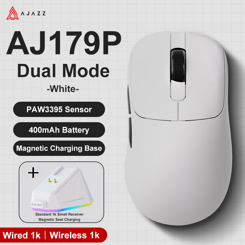 Ajazz AJ179 Apex PAW3950 Bezprzewodowa mysz do gier z stacją ładującą RGB, mysz komputerowa Macro Gamer, lekkie, ergonomiczne myszy komputerowe: Czerwony