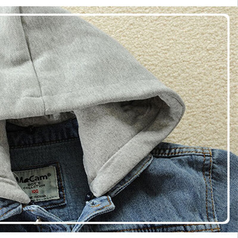 Black Denim Jacket Kids Print Children Jean Coat With Hood For Teen Boys 100-160 CM Outewear LC083