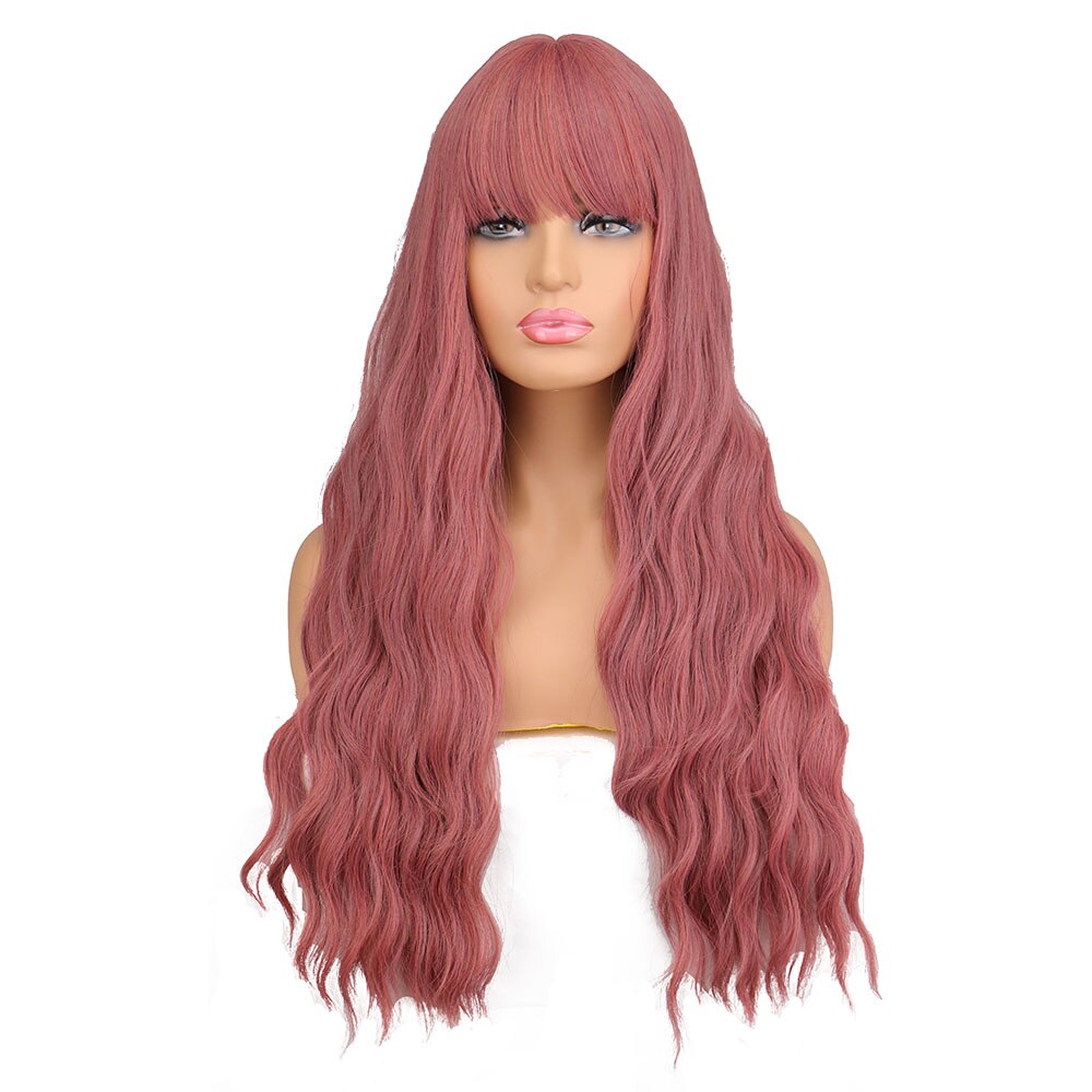 Qqxcayw parrucche sintetiche lunghe ricci verdi rosa rosse con frangia parrucca per capelli resistente al calore setosa naturale da donna: Taro viola