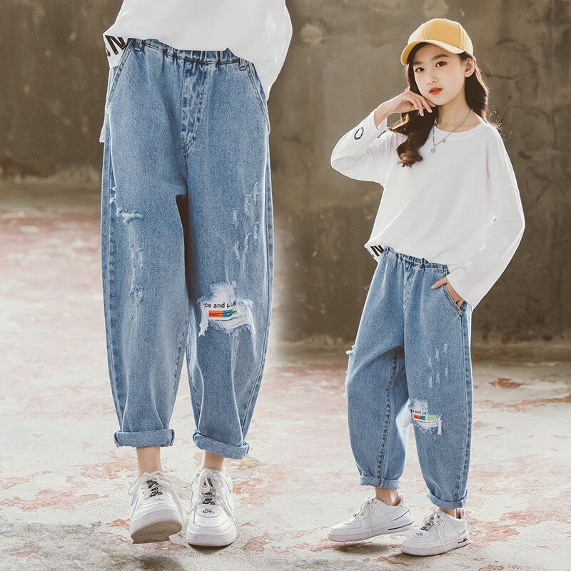 Teen Girls Holes Jeans Spring 8 10 12 years Kids Girls Long Pants