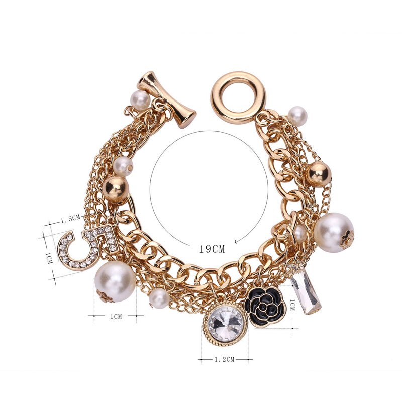 Korean Multilayer Pearl Bracelet Flower Number 5 Pendant Jewelry Luxury Woman Accessories