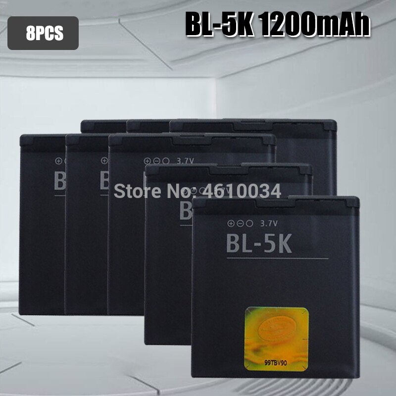 1200Mah Bl 5K BL-5K Batterij Voor Nokia N85 N86 N87 8MP 2610S 701 C7 X7 c7-00 Batterij BL5K: 8pcs