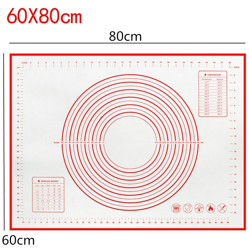 Silicone Baking Mat Scale Rolling Dough Pad Kneading Dough Mat Non Stick Pastry Oven Liner Bakeware 60*40/40*30cm: 60x80cm red