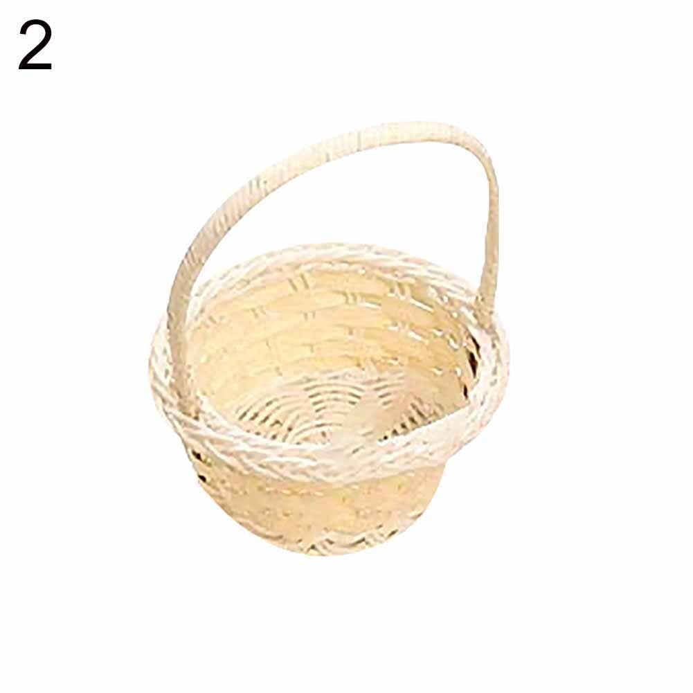 Hand Made Wicker Basket Wicker Flower Basket Shopping Storage Hamper and Handle Wooden Wicker Picnic Basket Fruit Basket: Round