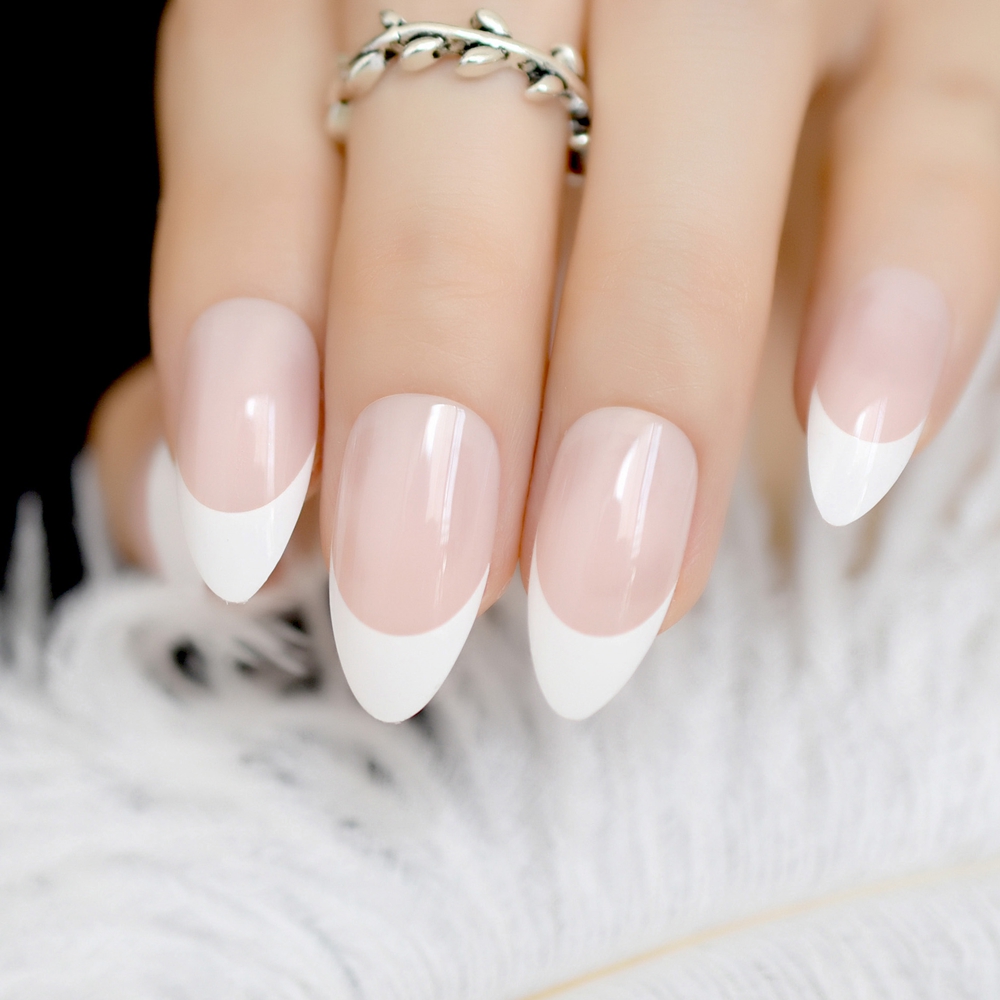 Lång glänsande fransk nagel naturlig naken helskydd plast konstgjorda naglar diy nageltips manikyr ballerina naglar: Z872