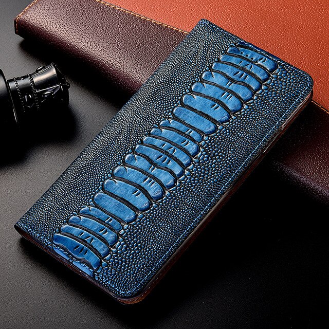 Ostrich texture natural leather holster case for ZTE AXON 11 5G/ZTE AXON 11 SE/Nubia Redmagic 5G/Nubia Play phone case card slot: ZTE AXON 11 SE / Blue