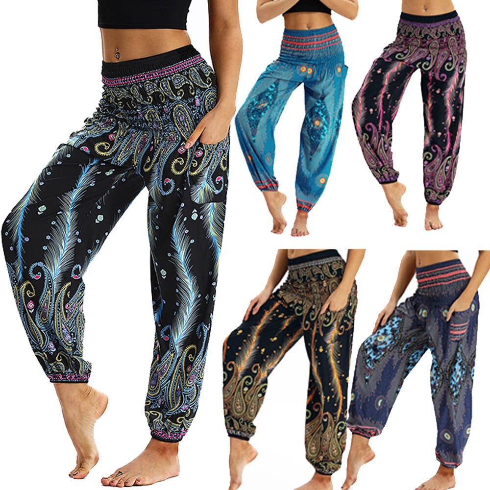 Heren dames losse harembroek dames heren bohemien casual print hippie lange broeken wijde pijpen zomer baggy broek #40