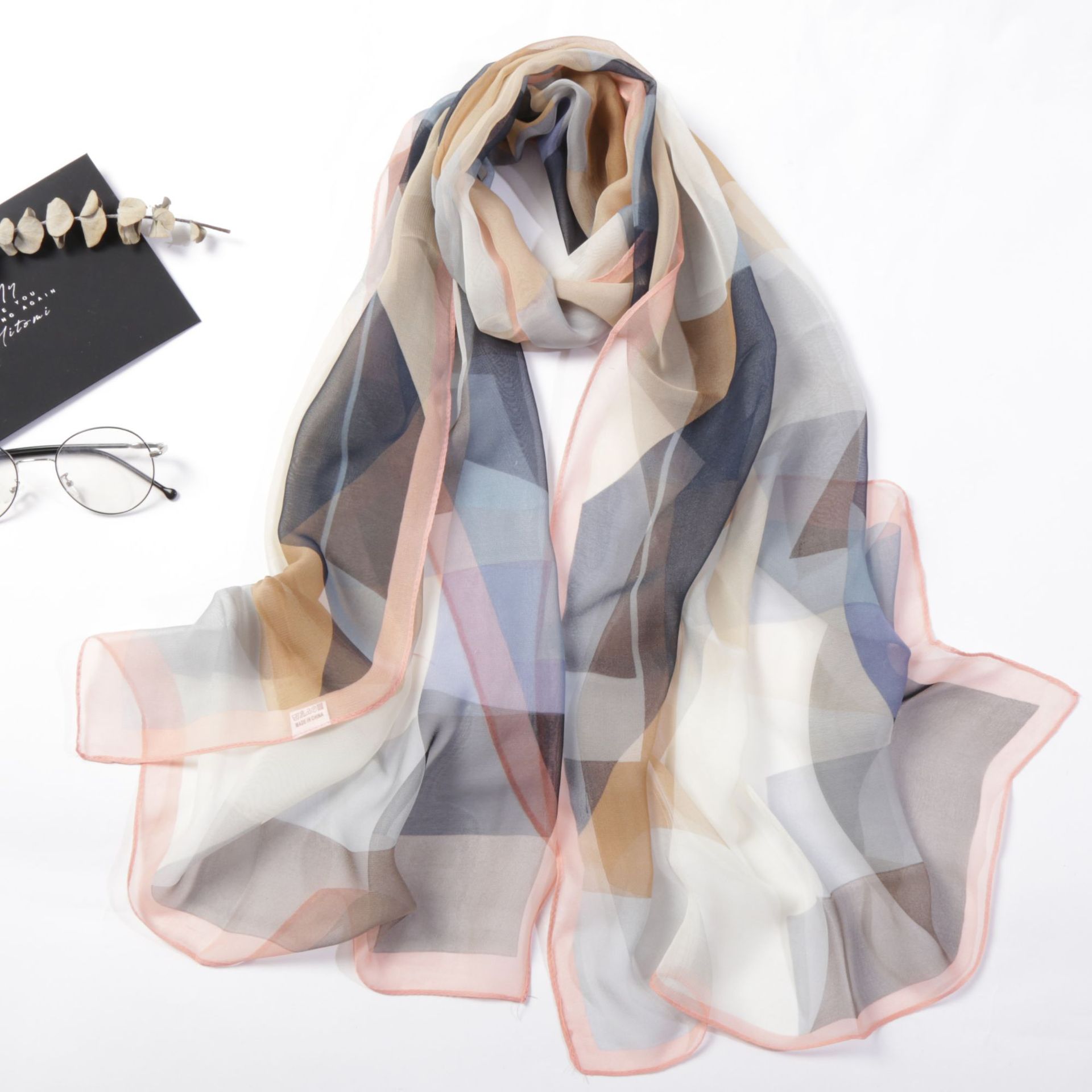 Chiffon sjaal dames dunne delicate geometrische print sjaals zonnebrandcrème bandana lange sjaal georgette hijab wraps