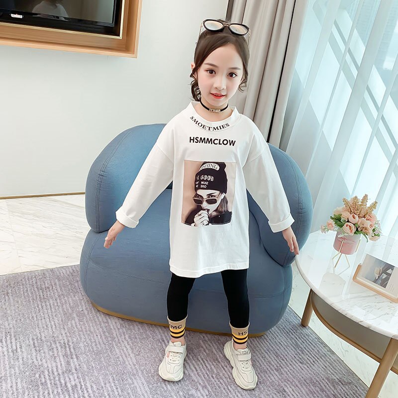 Flickor vår t-shirt långärmad undertröja tjejer fashionabla coola tröjor för flickor svarta toppar t-shirts barnkläder 8 10 12 år