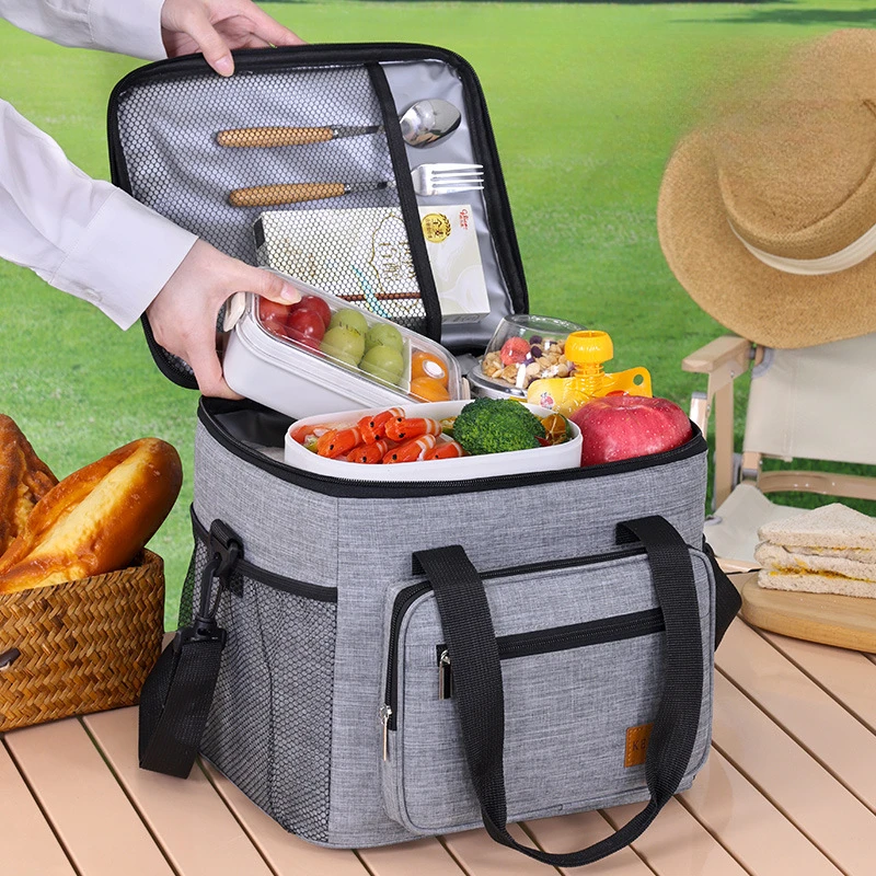 Przenośna torba termoizolacyjna do samochodu Duży izolowany pojemnik na żywność do użytku na zewnątrz, na piknik i do dostawy, szczelne termiczne pudełko na drugie śniadanie z uchwytami