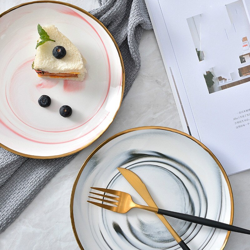Scandinavische stijl keramische bord kom schotel keramische westerse plaat marmer dagelijks bord servies vee drainage fruitschaal