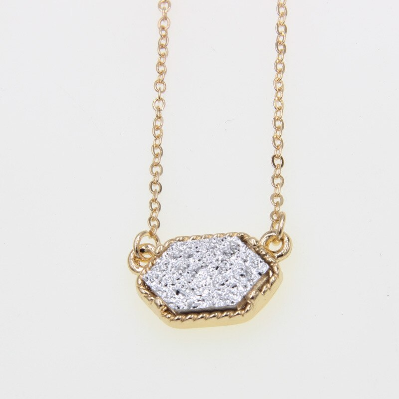 Gold Harz Druzy Drusy Anhänger Halskette Bunte Acryl Kragen Schmuck für Frauen Mädchen Kleid Hochzeit Party: Gold  silver