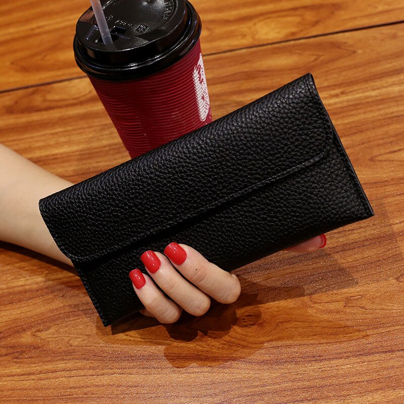 Billeteras lisas para mujer, carteras sencillas con cremallera, en negro y rojo, cartera de mano pequeña, de cuero sintético suave, barata,
