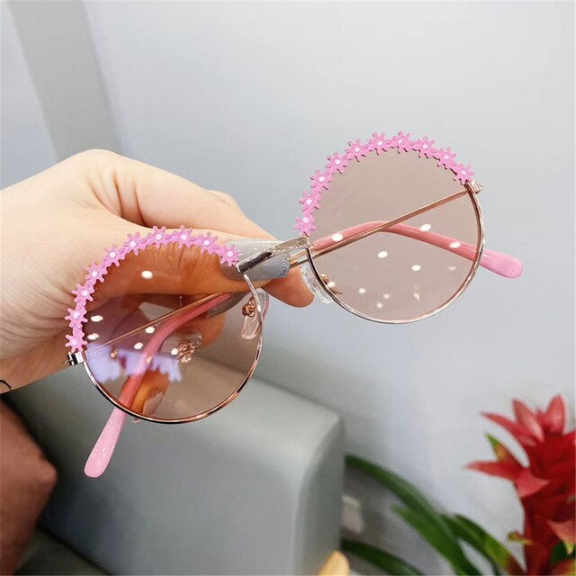 Kids Zonnebril Gepolariseerde Metalen Frame Zonnebril Meisjes Boys Bloem Kinderen Spiegel Baby Brillen Uv400 Zomer Strand: Pink