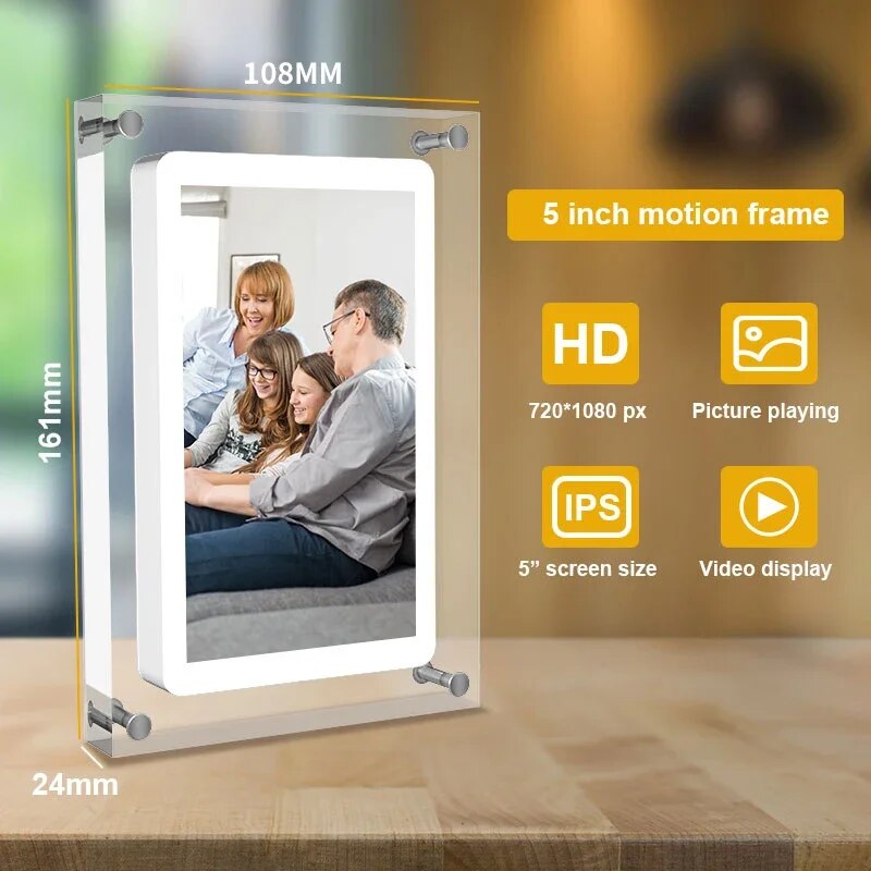 Akrylowa Cyfrowa Ramka na Zdjęcia 5" IPS 2GB 1000mAh Typ-C