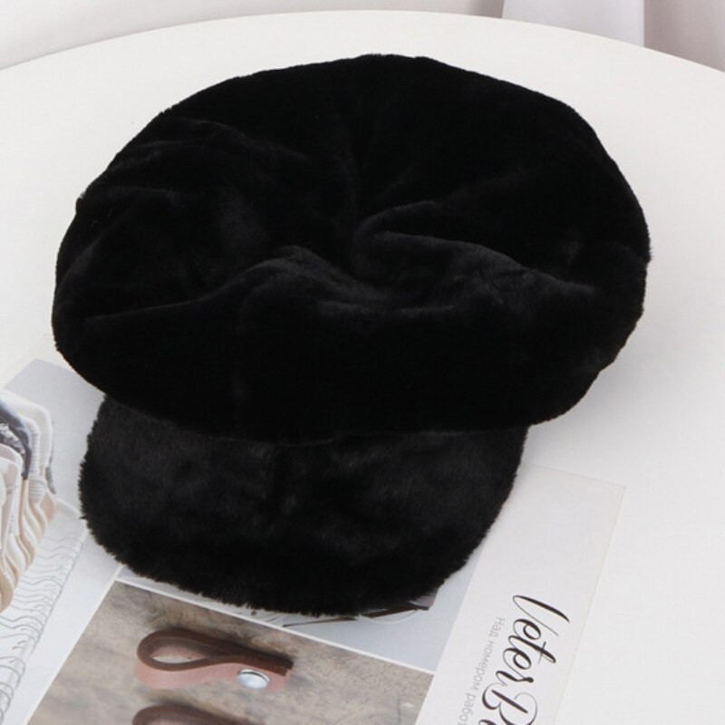 HT2209 sombreros de Otoño Invierno para mujer, boinas de piel de forro polar suave para mujeres plano liso octogonal Newsboy Caps Vintage Artist Painter Women Cap