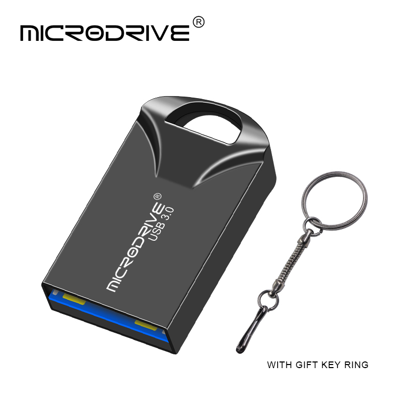 Szybki dysk flash usb 3.0 metalowy 16gb 32gb 64gb 128gb, wodoodporny pendrive usb, mini pamięć usb z brelokiem: Czarny / 32 gb