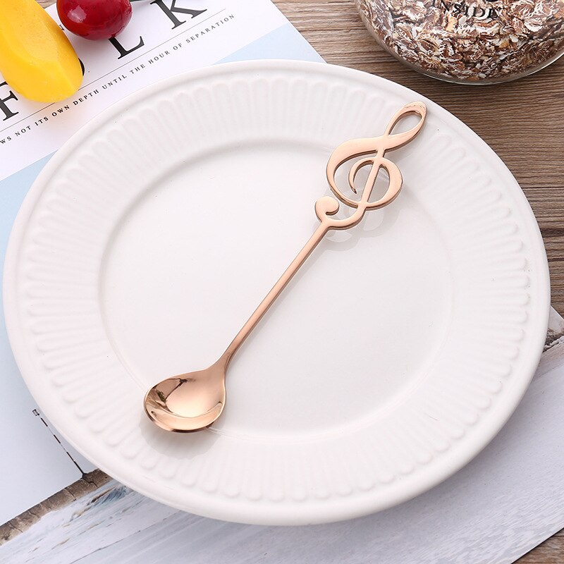 Sked liten glod silver rostfritt stål rund te kaffesked för yoghurt glass dessert långskaftad sked bestick kök: Rosa guld