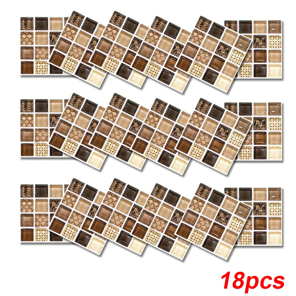18 stk bad veggklistremerker pvc mosaikk kjøkken vanntette flis klistremerker plast vinyl selvklebende veggpapir hjem dekor