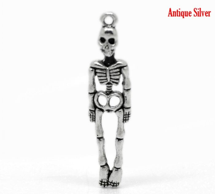 Doreenbeads 50 Stuks Zilver Kleur Halloween Skeleton Body Skull Charm Hangers 39X9Mm (1 4/8 "X3/8")