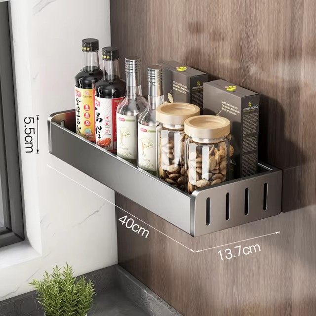 Wall Mounted Kitchen Spice Storage Seasoning Bottle Storage Rack Kitchen Storage Wall Shelf Organizers Hanging Hook Rack: light green