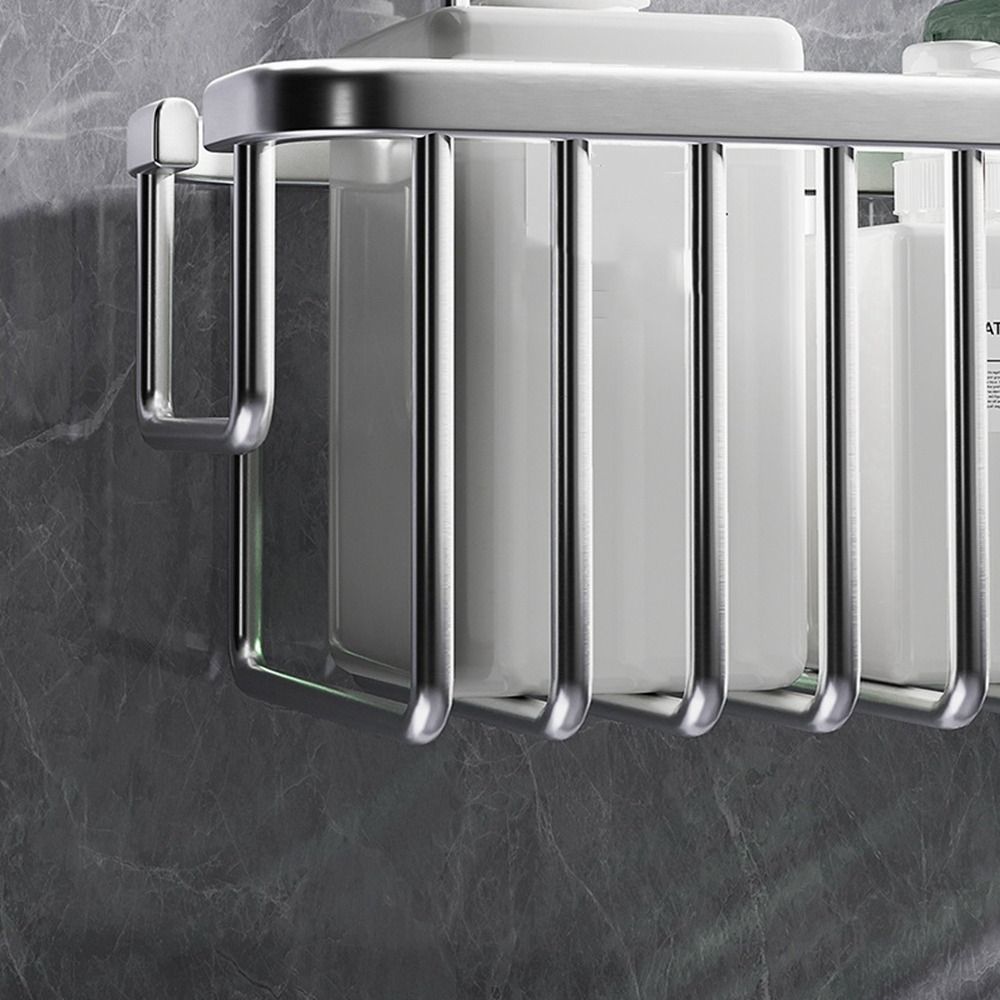 Cesta de ducha colgante plateada/negra/gris con ganchos, estante de almacenamiento de gran capacidad para baño, resistente al óxido, estante colgante para el hogar