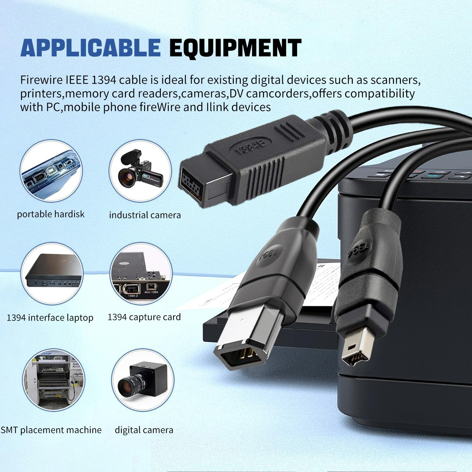 IEEE 1394 4 pines 6 pines 9 pines Cable Firewire 400/800 iLink DV Cable para ordenador portátil a cámara Industrial videocámara