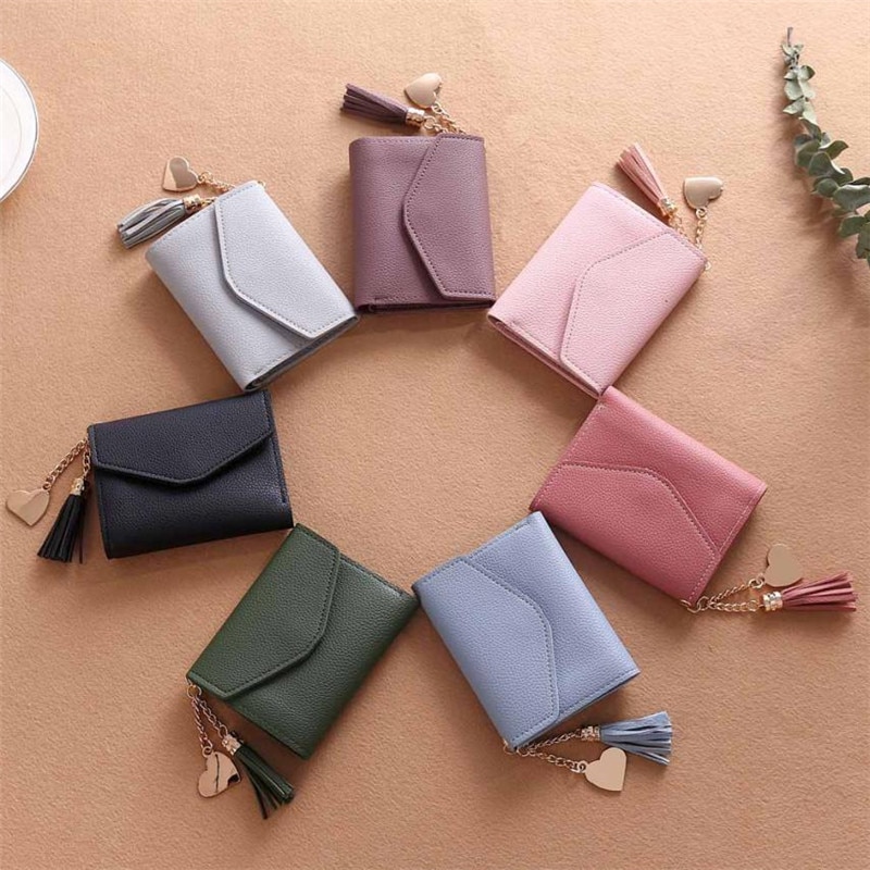 Valink Women Simple Short Wallet Tassel Coin Purse Card Holders Multi-card Position Female Wallet Portefeuille Femme