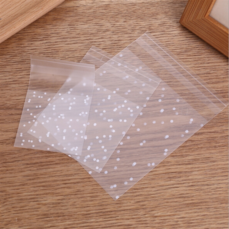 100 st plast transparent påse prickig godis kakförpackning med gör-det-själv självhäftande bröllopsdekoration festpåsar: 9.5 x 9.5 x 11cm