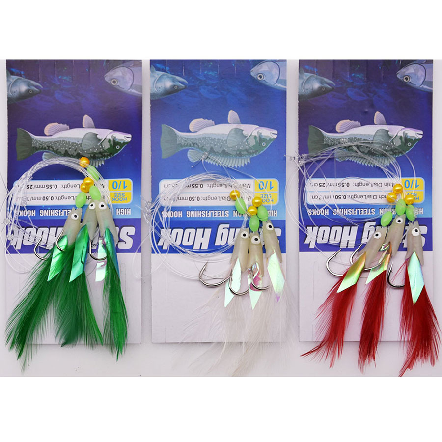 JYJ 3-Haken/Set leuchtender Fischkopf-Angelköder, Einzelhaken, Tack-Köder, Jigs, Wurmfischen, Sabiki-Schnurhaken