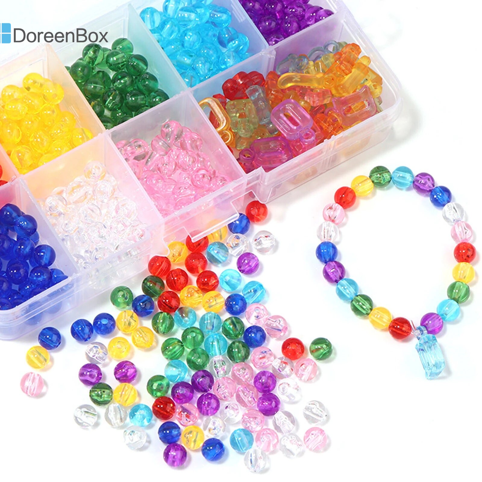 Acryl Perlen Anhänger Schmuck Zubehör Multicolor Runde Brief Anhänger Set Erkenntnisse Kinder DIY Handgemachte Box 13cmx 6,5 cm